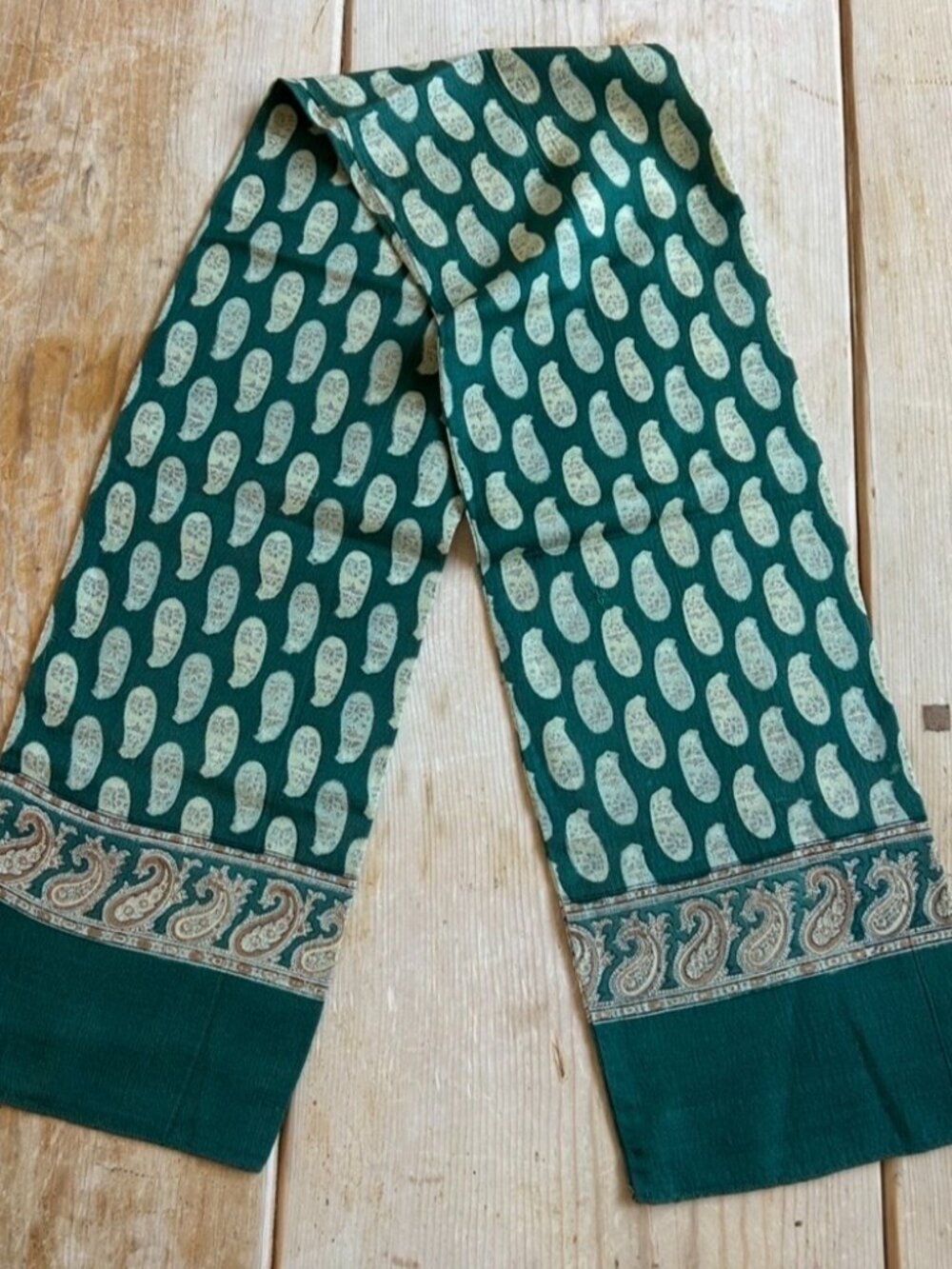 Vintage Liberty of London Green Muffler with Paisley Design 8" x 56"